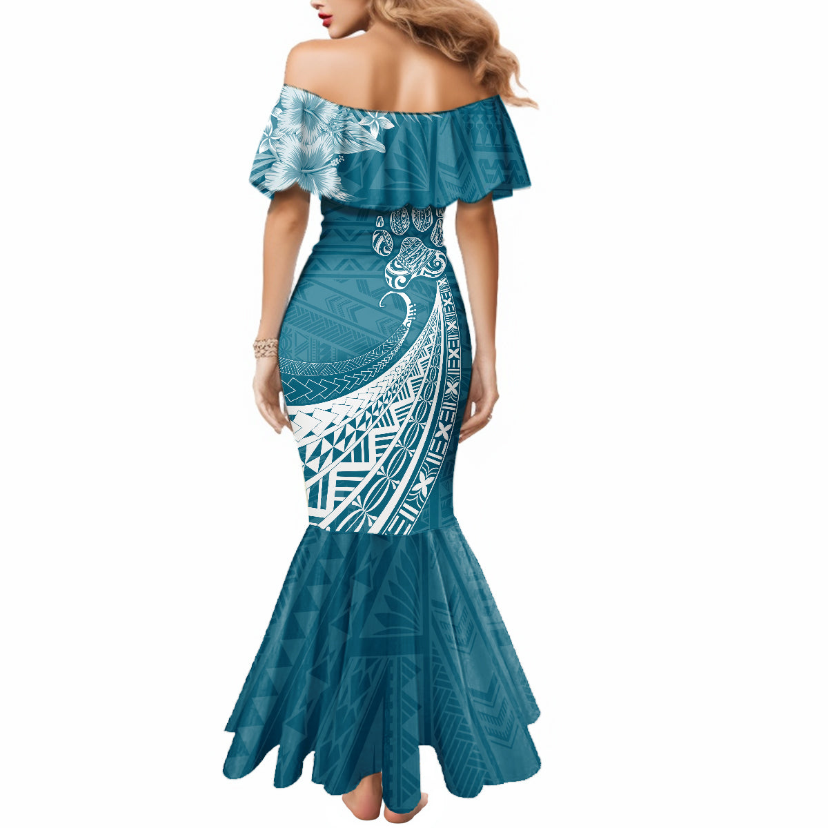 Personalised Polynesian Pacific Bulldog Mermaid Dress With Teal Hawaii Tribal Tattoo Patterns LT7 - Polynesian Pride