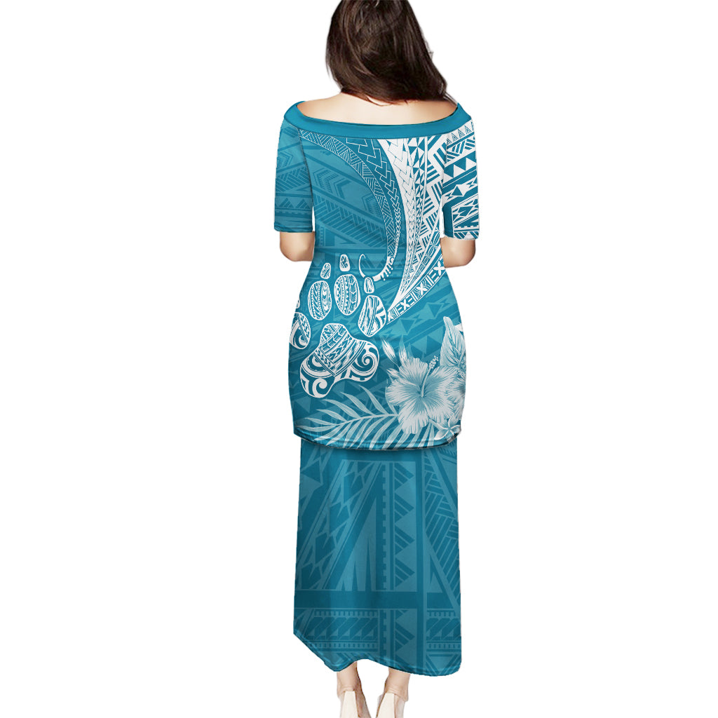 Personalised Polynesian Pacific Bulldog Puletasi With Teal Hawaii Tribal Tattoo Patterns LT7 - Polynesian Pride