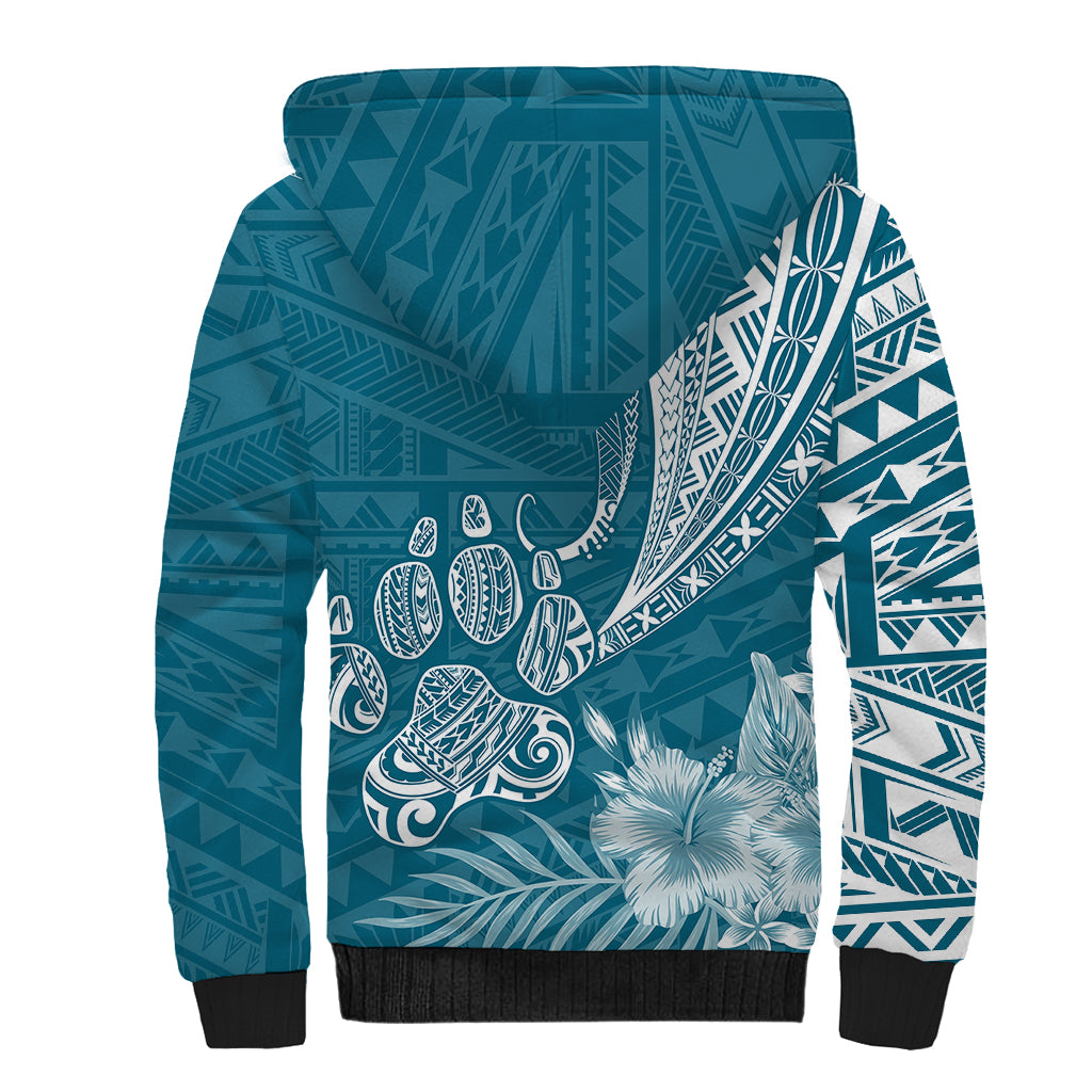 Personalised Polynesian Pacific Bulldog Sherpa Hoodie With Teal Hawaii Tribal Tattoo Patterns LT7 - Polynesian Pride