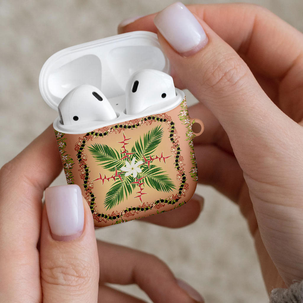 Hawaii Quilt Inspired Collection Aloha Flowers AirPods Case Maile - Kukui Nut Lei