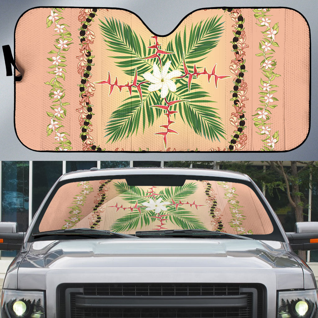 Hawaii Quilt Inspired Collection Aloha Flowers Auto Sun Shade Maile - Kukui Nut Lei