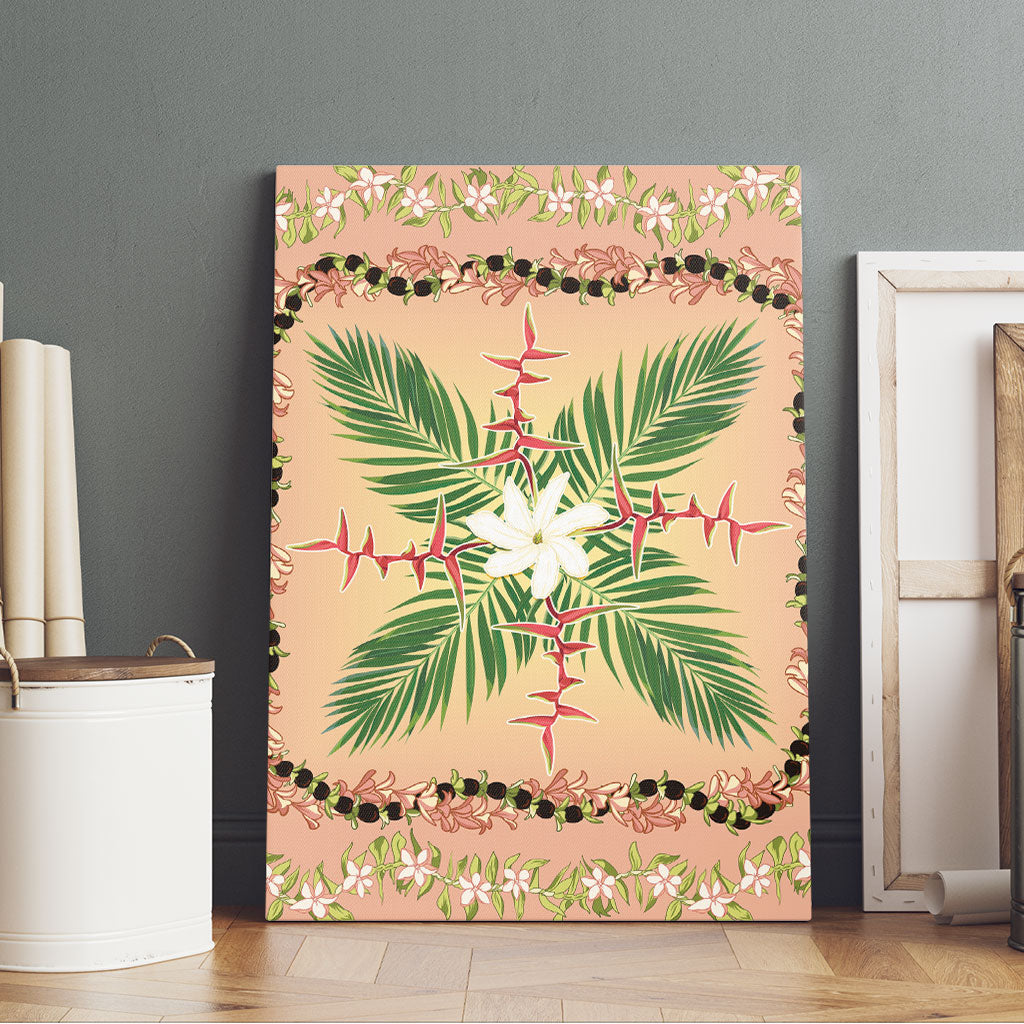 Hawaii Quilt Inspired Collection Aloha Flowers Canvas Wall Art Maile - Kukui Nut Lei