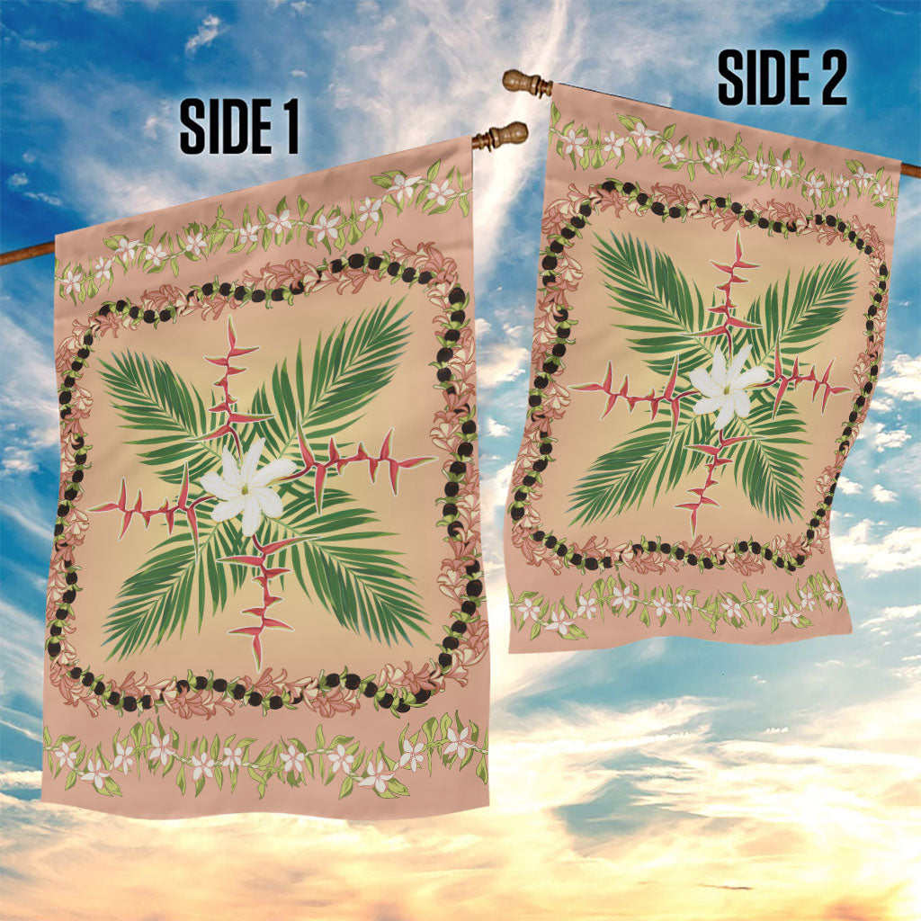 Hawaii Quilt Inspired Collection Aloha Flowers Garden Flag Maile - Kukui Nut Lei