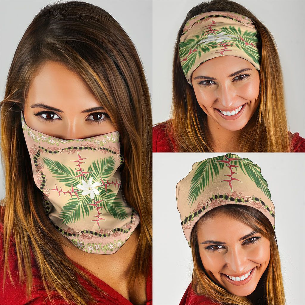 Hawaii Quilt Inspired Collection Aloha Flowers Neck Gaiter Maile - Kukui Nut Lei