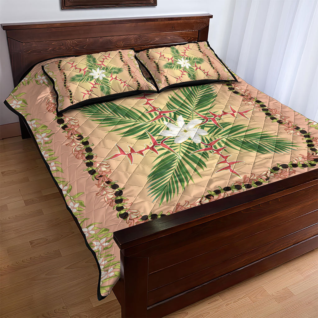 Hawaii Quilt Inspired Collection Aloha Flowers Quilt Bed Set Maile - Kukui Nut Lei