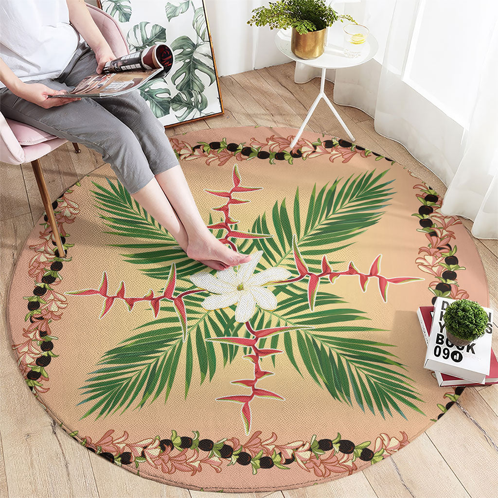Hawaii Quilt Inspired Collection Aloha Flowers Round Carpet Maile - Kukui Nut Lei