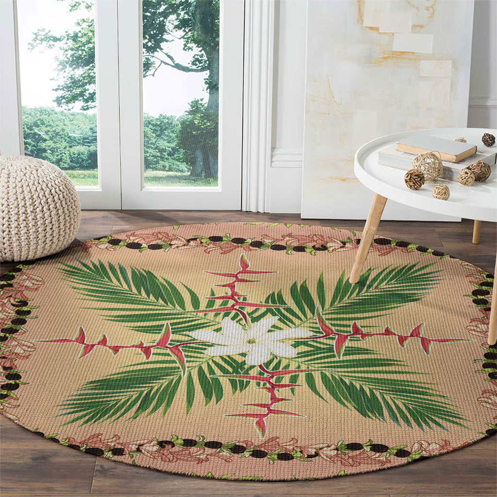 Hawaii Quilt Inspired Collection Aloha Flowers Round Carpet Maile - Kukui Nut Lei