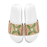 Hawaii Quilt Inspired Collection Aloha Flowers Slide Sandals Maile - Kukui Nut Lei