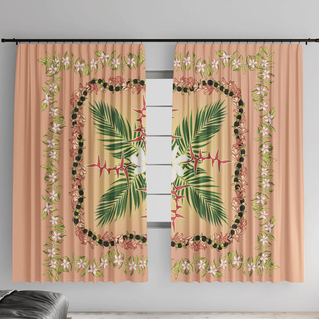 Hawaii Quilt Inspired Collection Aloha Flowers Window Curtain Maile - Kukui Nut Lei LT7 With Hooks Coral Pink - Polynesian Pride