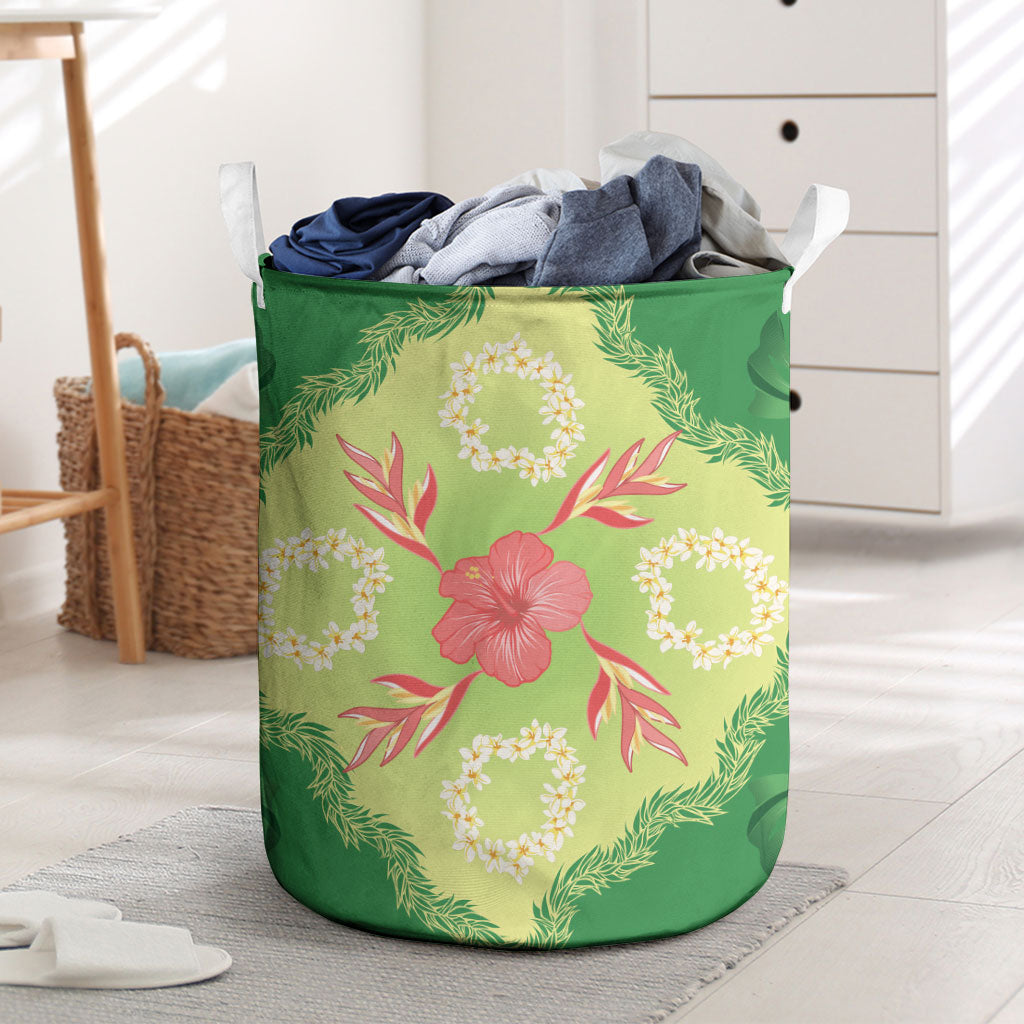 Hawaii Quilt Inspired Collection Aloha Flowers Laundry Basket Plumeria - Ti Leaf Lei