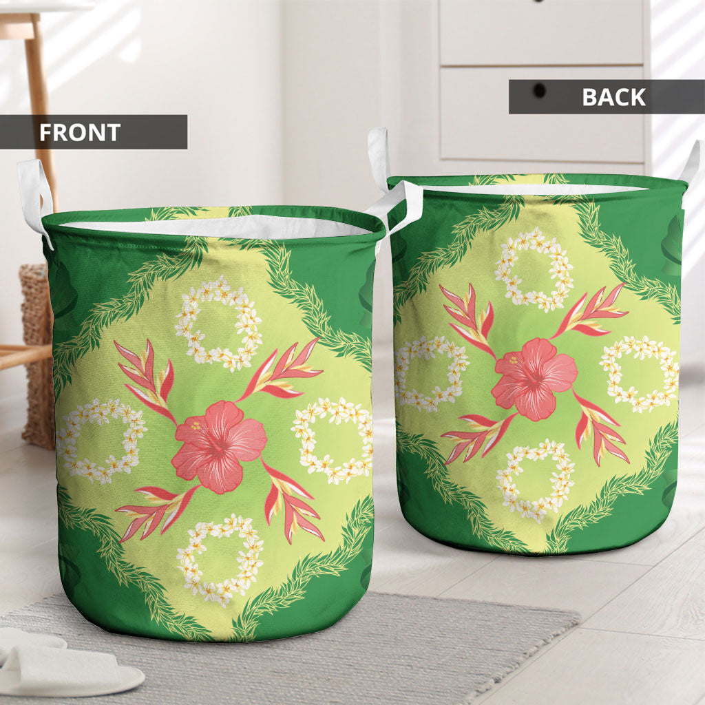 Hawaii Quilt Inspired Collection Aloha Flowers Laundry Basket Plumeria - Ti Leaf Lei