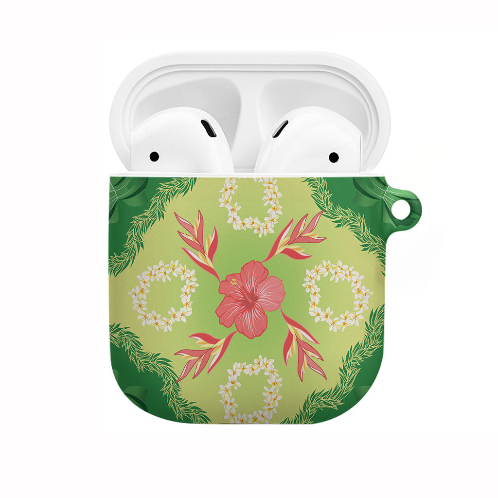 Hawaii Quilt Inspired Collection Aloha Flowers AirPods Case Plumeria - Ti Leaf Lei