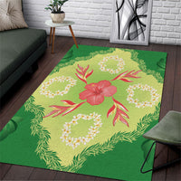 Hawaii Quilt Inspired Collection Aloha Flowers Area Rug Plumeria - Ti Leaf Lei