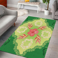 Hawaii Quilt Inspired Collection Aloha Flowers Area Rug Plumeria - Ti Leaf Lei