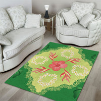 Hawaii Quilt Inspired Collection Aloha Flowers Area Rug Plumeria - Ti Leaf Lei