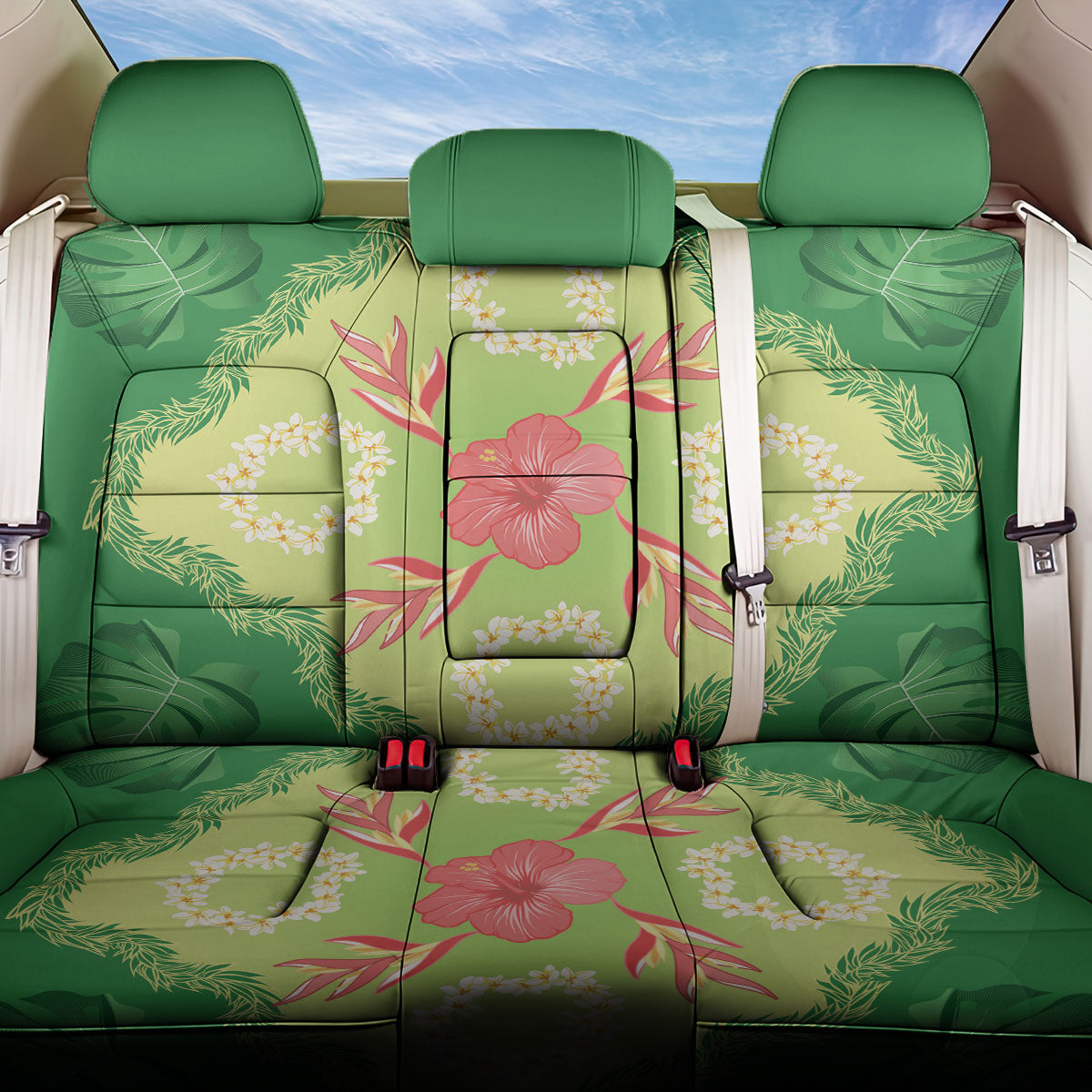 Hawaii Quilt Inspired Collection Aloha Flowers Back Car Seat Cover Plumeria - Ti Leaf Lei