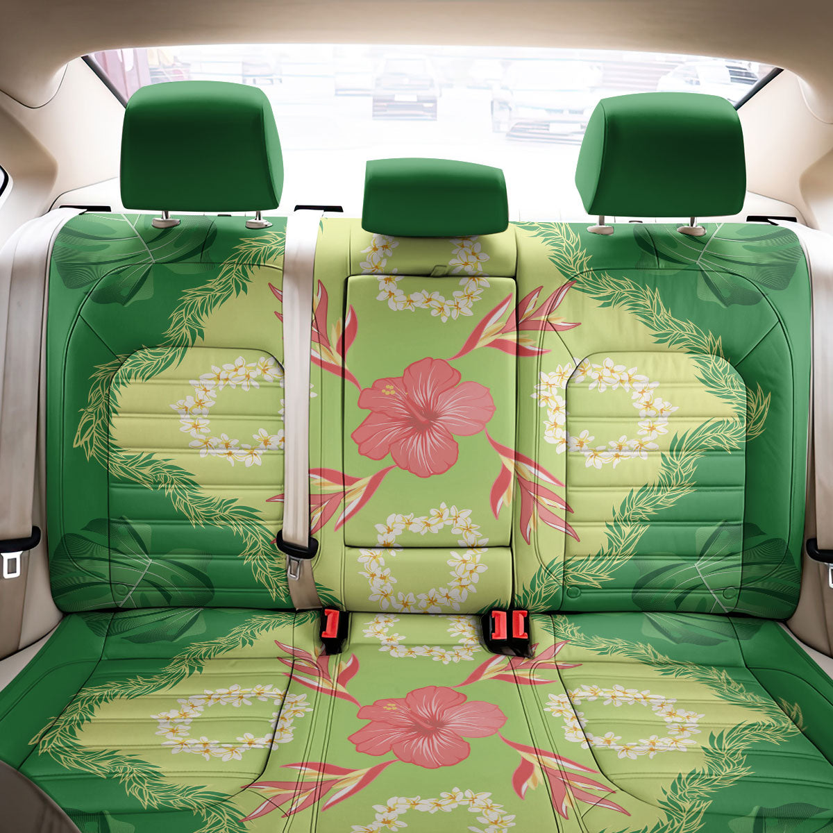 Hawaii Quilt Inspired Collection Aloha Flowers Back Car Seat Cover Plumeria - Ti Leaf Lei