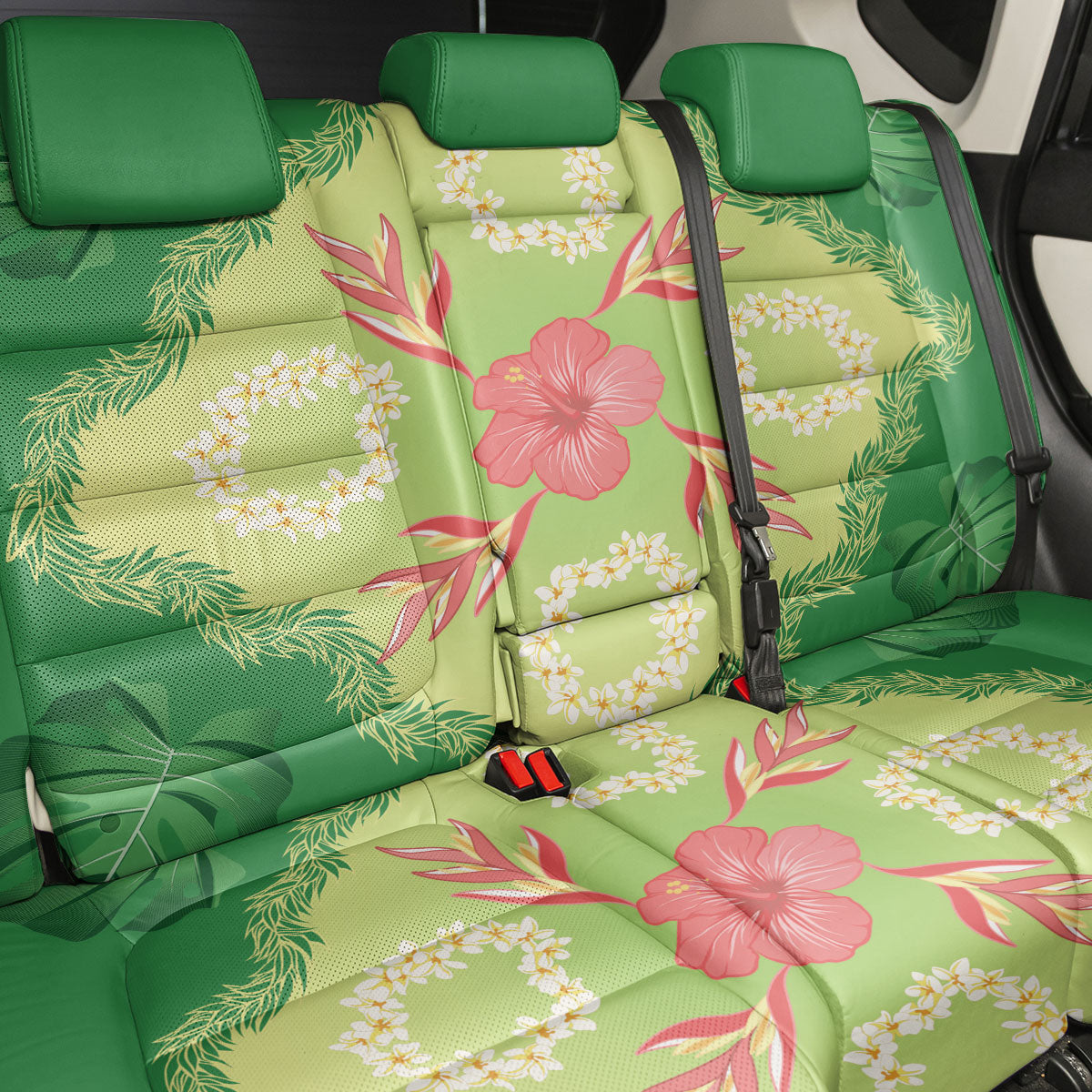 Hawaii Quilt Inspired Collection Aloha Flowers Back Car Seat Cover Plumeria - Ti Leaf Lei