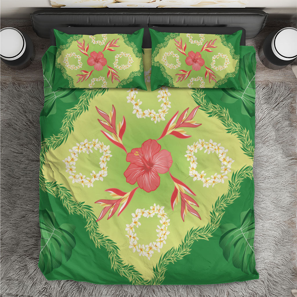 Hawaii Quilt Inspired Collection Aloha Flowers Bedding Set Plumeria - Ti Leaf Lei LT7 Green - Polynesian Pride