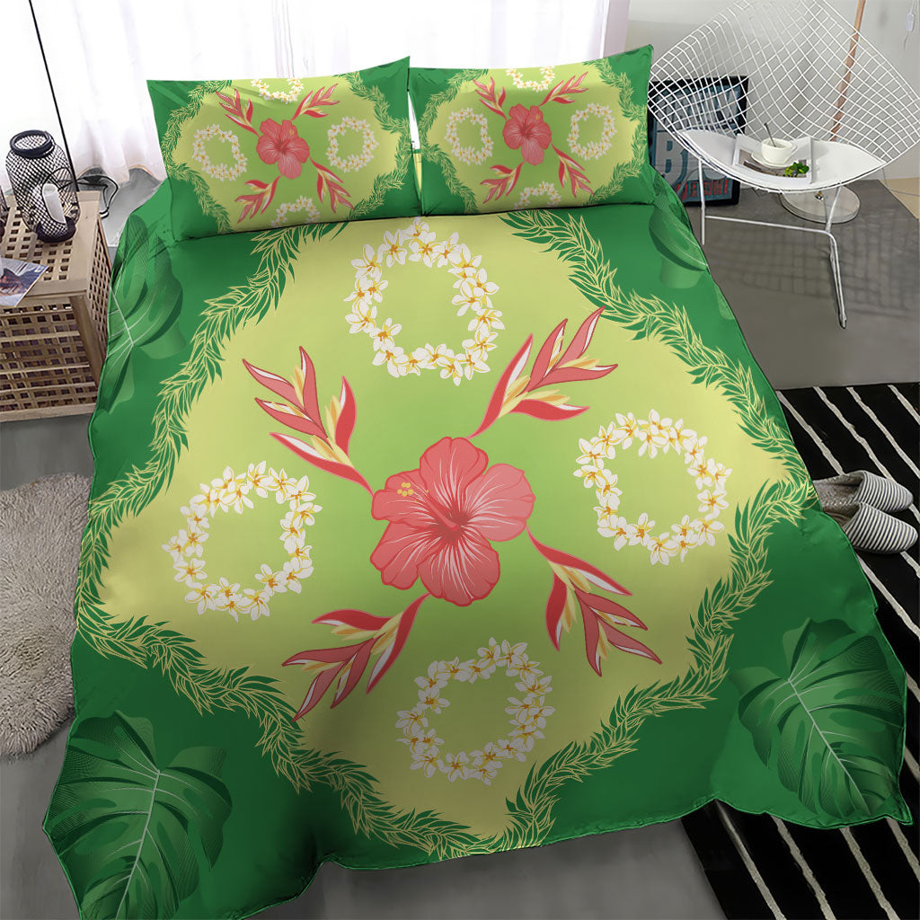 Hawaii Quilt Inspired Collection Aloha Flowers Bedding Set Plumeria - Ti Leaf Lei