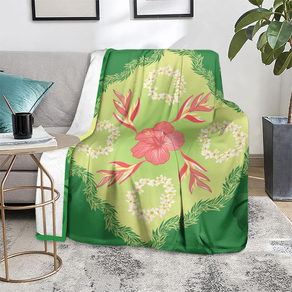 Hawaii Quilt Inspired Collection Aloha Flowers Blanket Plumeria - Ti Leaf Lei