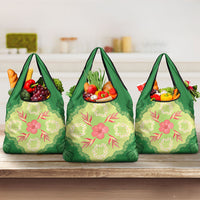 Hawaii Quilt Inspired Collection Aloha Flowers Grocery Bag Plumeria - Ti Leaf Lei