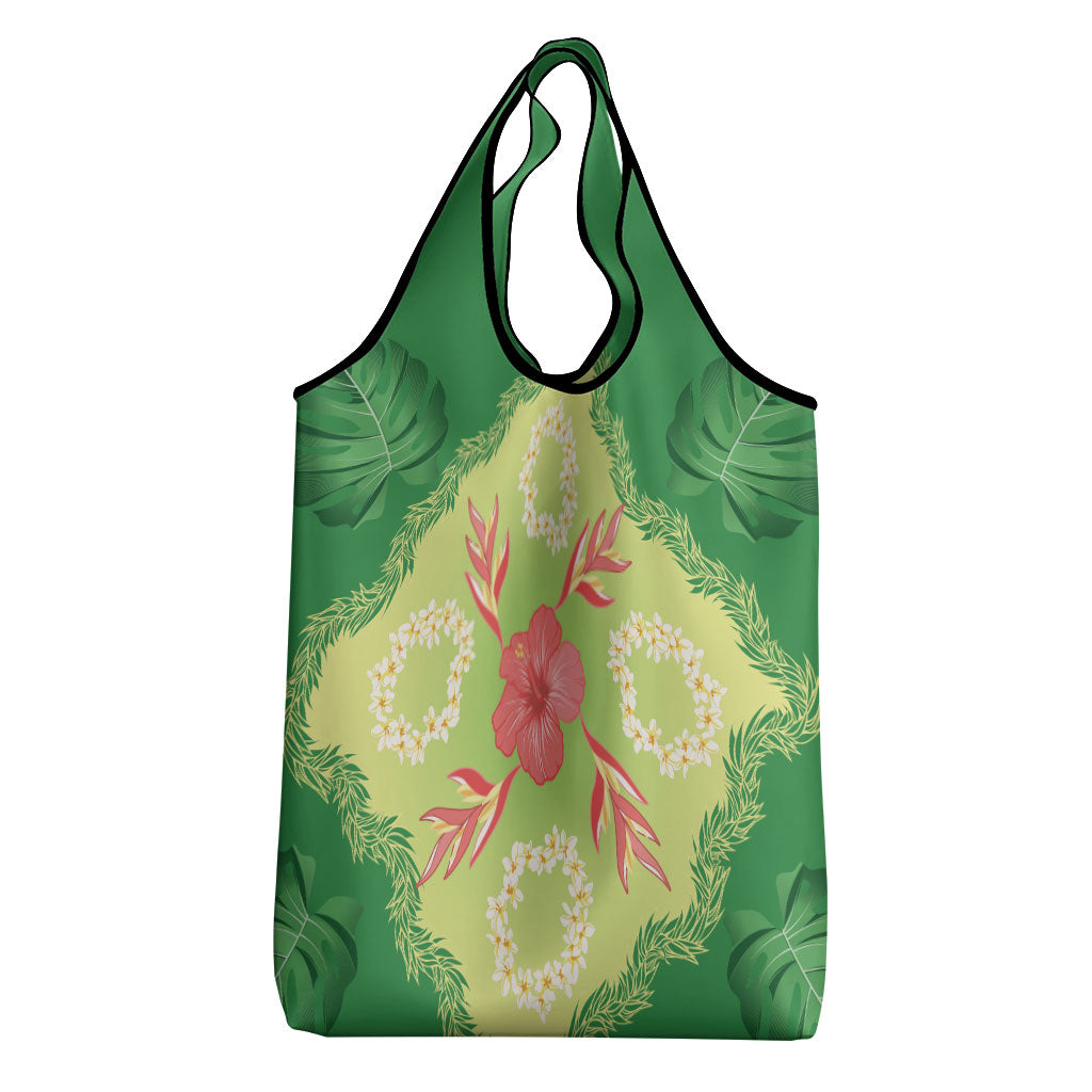 Hawaii Quilt Inspired Collection Aloha Flowers Grocery Bag Plumeria - Ti Leaf Lei
