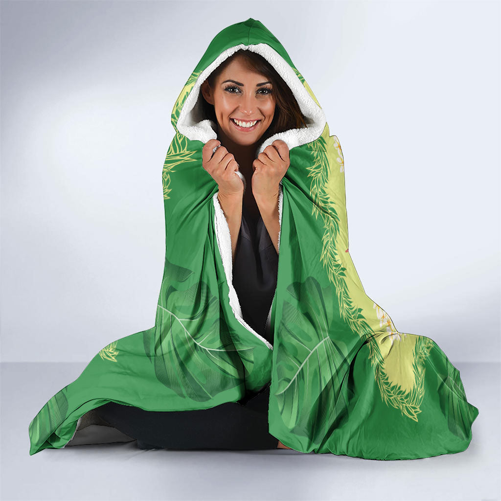 Hawaii Quilt Inspired Collection Aloha Flowers Hooded Blanket Plumeria - Ti Leaf Lei