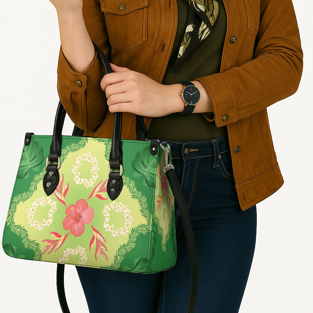 Hawaii Quilt Inspired Collection Aloha Flowers Leather Bag Plumeria - Ti Leaf Lei