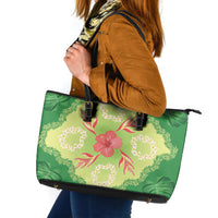Hawaii Quilt Inspired Collection Aloha Flowers Leather Tote Bag Plumeria - Ti Leaf Lei