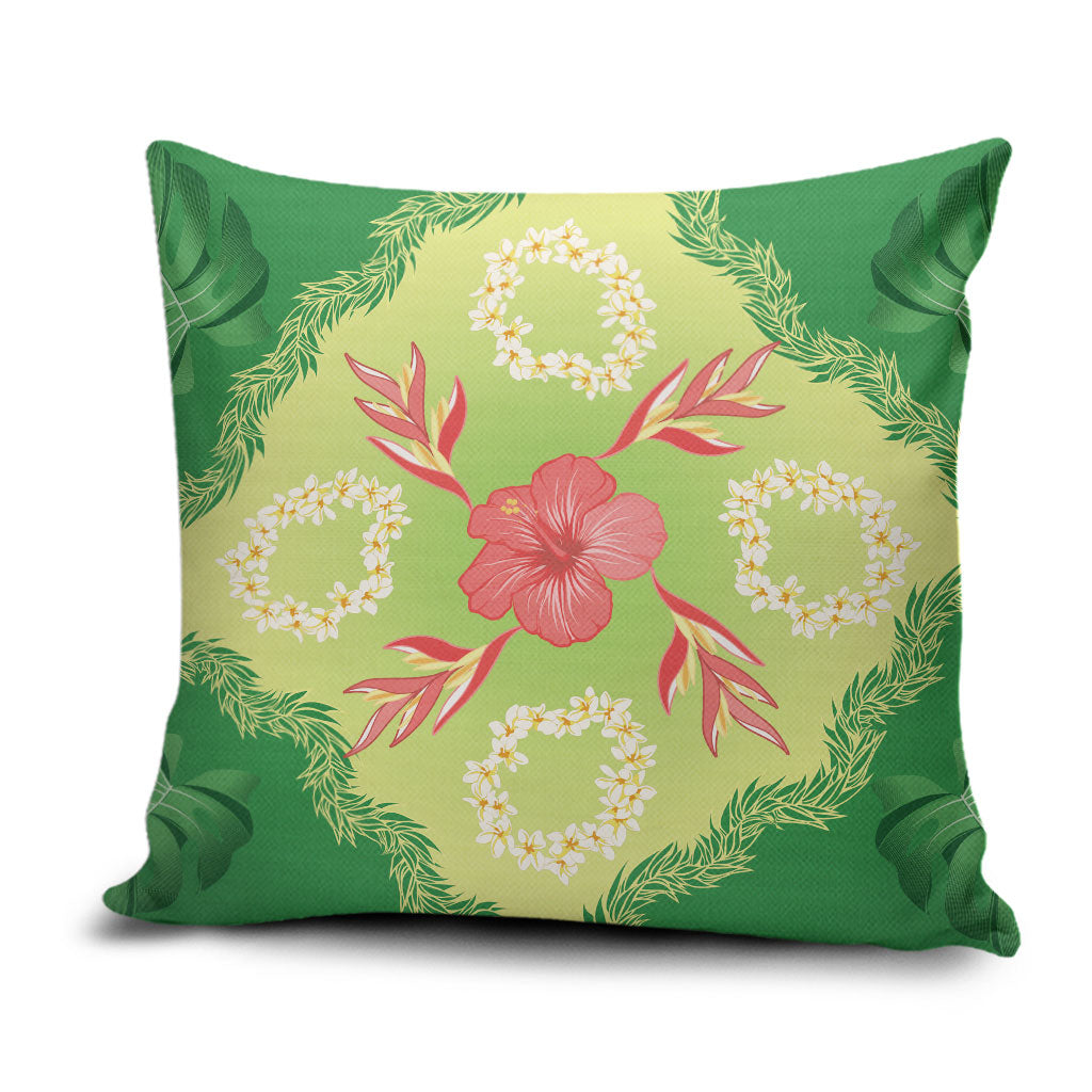 Hawaii Quilt Inspired Collection Aloha Flowers Pillow Cover Plumeria - Ti Leaf Lei