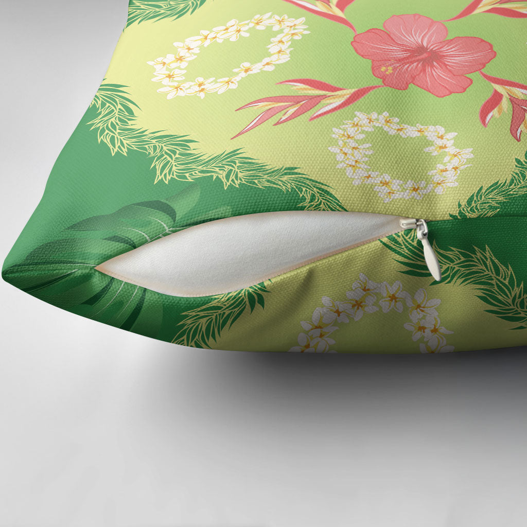 Hawaii Quilt Inspired Collection Aloha Flowers Pillow Cover Plumeria - Ti Leaf Lei