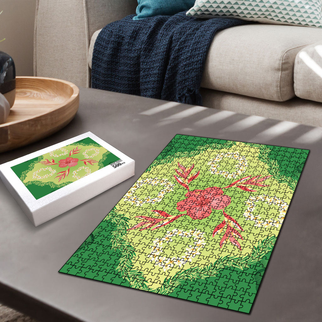 Hawaii Quilt Inspired Collection Aloha Flowers Puzzle Plumeria - Ti Leaf Lei
