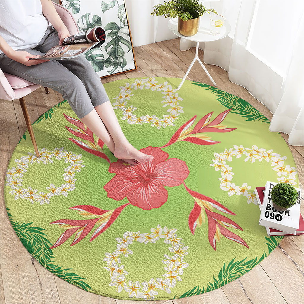 Hawaii Quilt Inspired Collection Aloha Flowers Round Carpet Plumeria - Ti Leaf Lei