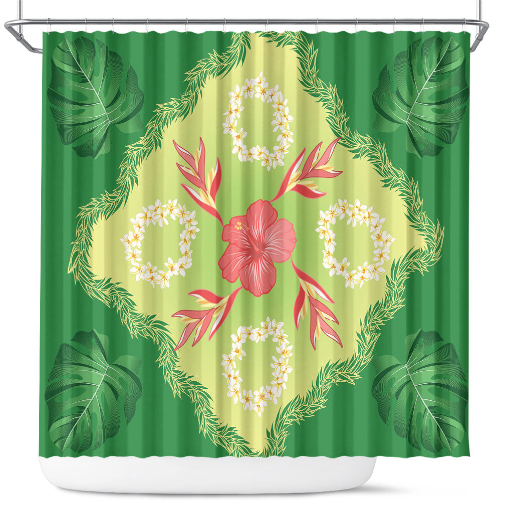 Hawaii Quilt Inspired Collection Aloha Flowers Shower Curtain Plumeria - Ti Leaf Lei LT7 Green - Polynesian Pride