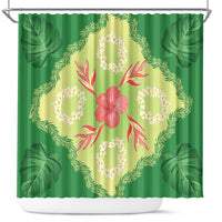 Hawaii Quilt Inspired Collection Aloha Flowers Shower Curtain Plumeria - Ti Leaf Lei