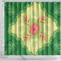 Hawaii Quilt Inspired Collection Aloha Flowers Shower Curtain Plumeria - Ti Leaf Lei