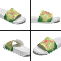 Hawaii Quilt Inspired Collection Aloha Flowers Slide Sandals Plumeria - Ti Leaf Lei