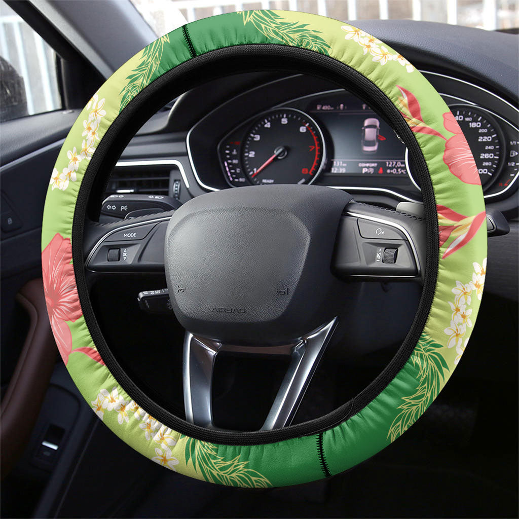 Hawaii Quilt Inspired Collection Aloha Flowers Steering Wheel Cover Plumeria - Ti Leaf Lei