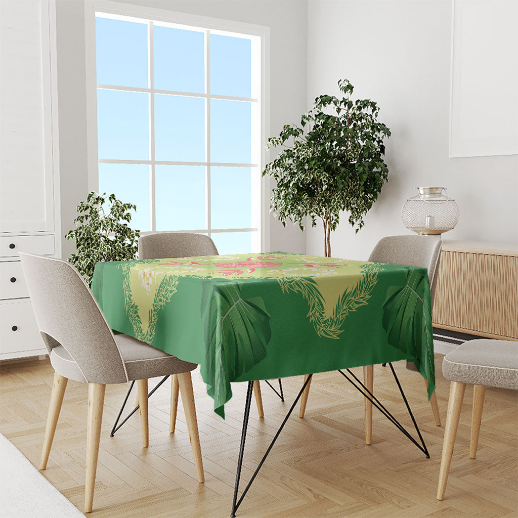 Hawaii Quilt Inspired Collection Aloha Flowers Tablecloth Plumeria - Ti Leaf Lei