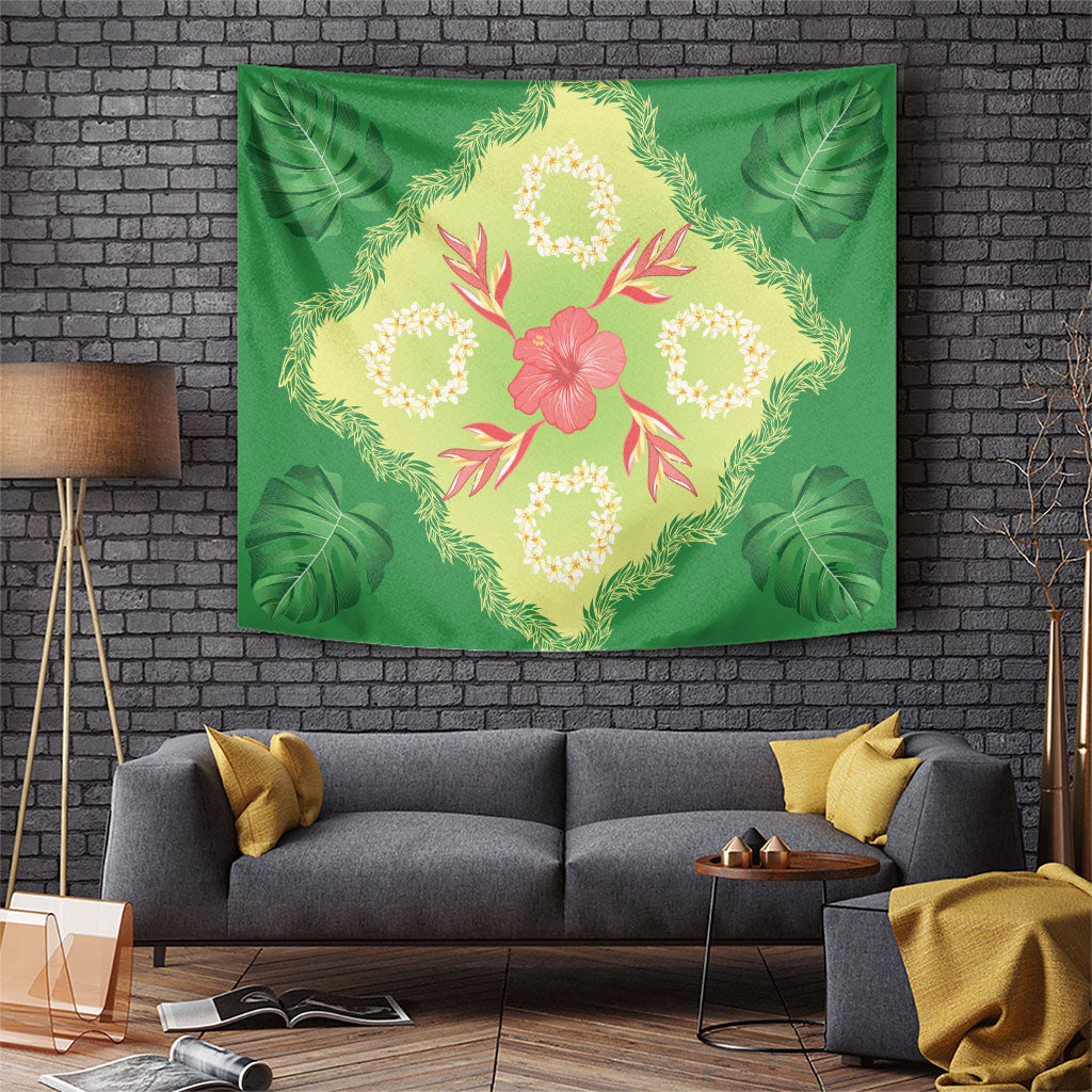 Hawaii Quilt Inspired Collection Aloha Flowers Tapestry Plumeria - Ti Leaf Lei LT7 Green - Polynesian Pride