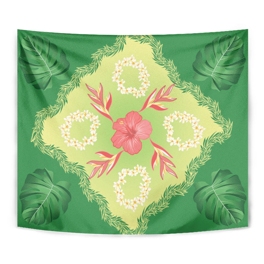 Hawaii Quilt Inspired Collection Aloha Flowers Tapestry Plumeria - Ti Leaf Lei