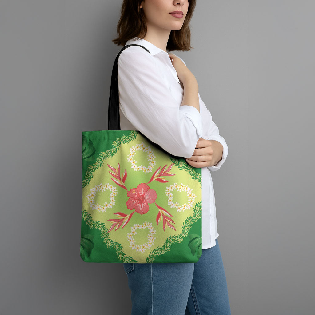Hawaii Quilt Inspired Collection Aloha Flowers Tote Bag Plumeria - Ti Leaf Lei