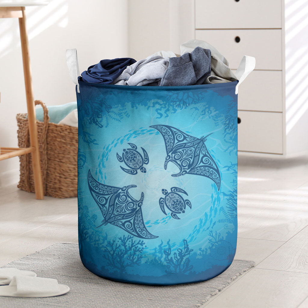 Hawaii Quilt Inspired Collection Aloha Sea Laundry Basket Manta Ray and Turtles