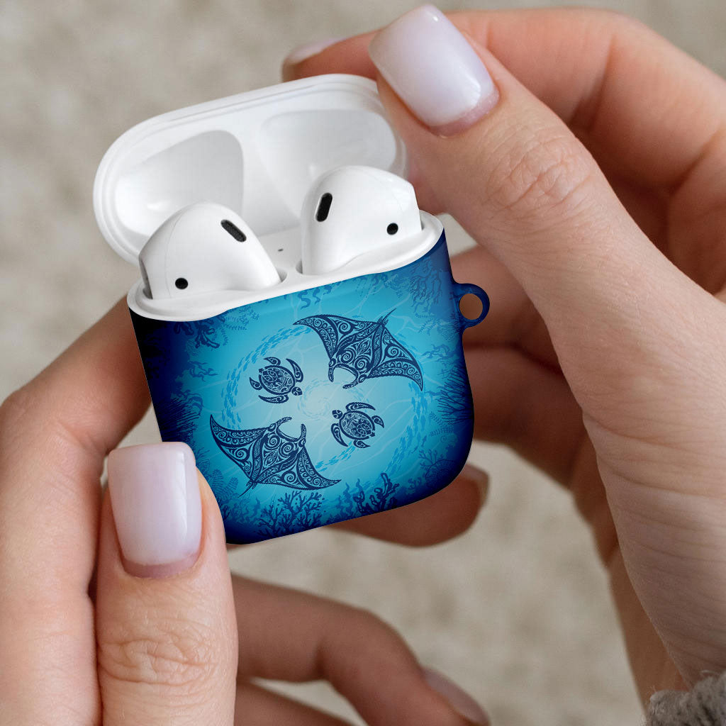 Hawaii Quilt Inspired Collection Aloha Sea AirPods Case Manta Ray and Turtles