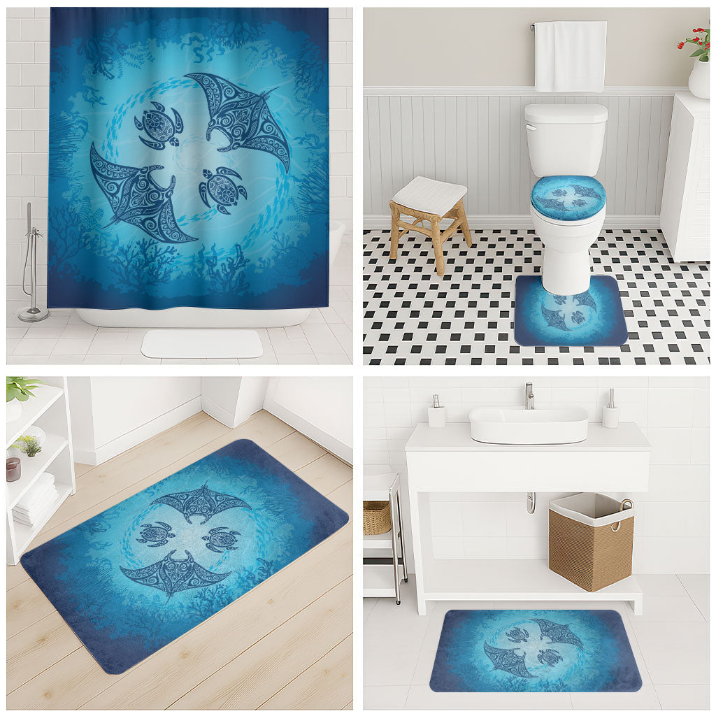 Hawaii Quilt Inspired Collection Aloha Sea Bathroom Set Manta Ray and Turtles