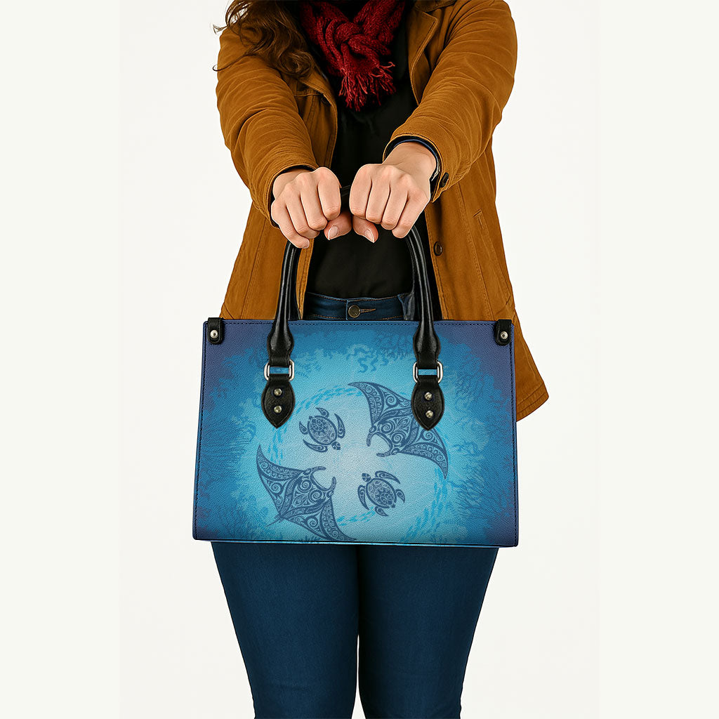 Hawaii Quilt Inspired Collection Aloha Sea Leather Bag Manta Ray and Turtles