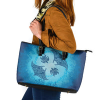 Hawaii Quilt Inspired Collection Aloha Sea Leather Tote Bag Manta Ray and Turtles