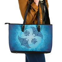 Hawaii Quilt Inspired Collection Aloha Sea Leather Tote Bag Manta Ray and Turtles
