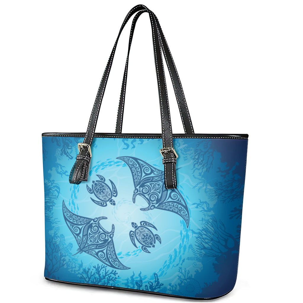 Hawaii Quilt Inspired Collection Aloha Sea Leather Tote Bag Manta Ray and Turtles
